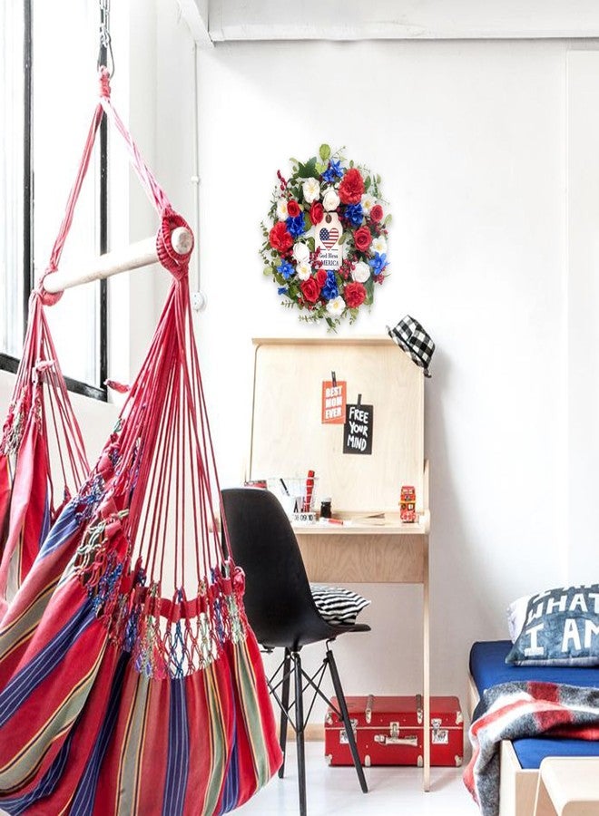 Idyllic 20Inch 4th of July, Patriotic, Independence Day Wreath for Front Door, Red White and Blue Flower Memorial Day, Independence Day Wreath for Front Door Wall Window Decor - Image 5