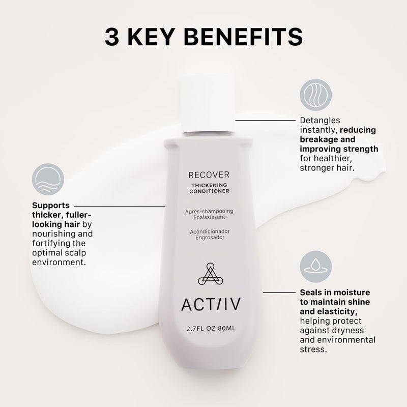 ACTIIV Recover Thickening Conditioner (Unisex) | Supports Optimal Hair Care and Recovery, Strengthens & Hydrates, Promotes Thicker Fuller Hair, Plant-Based, Color-Safe, All Hair Types, 80 mL / 2.7 oz - Image 3