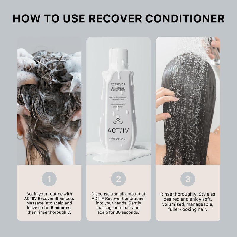 ACTIIV Recover Thickening Conditioner (Unisex) | Supports Optimal Hair Care and Recovery, Strengthens & Hydrates, Promotes Thicker Fuller Hair, Plant-Based, Color-Safe, All Hair Types, 80 mL / 2.7 oz - Image 4