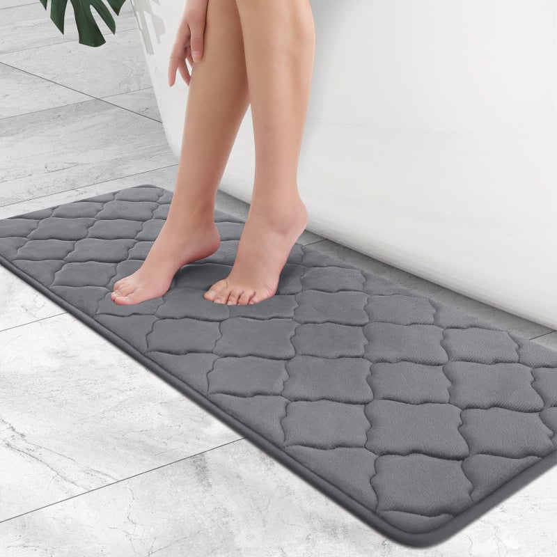 OLANLY Memory Foam Bath Mat Rug 47x17 Ultra Soft and Absorbent Bathroom Rugs NonSlip Comfortable Machine Washable Bath Carpet for Bathroom Floor Tub Shower and Home Decor Accessories Dark Grey