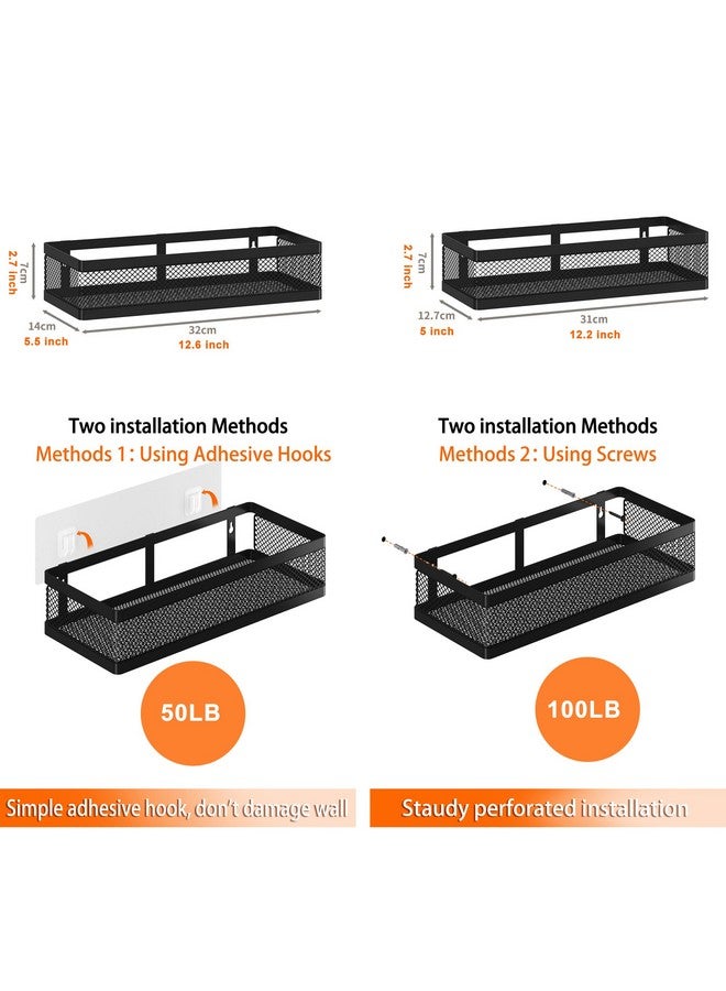 PUSDON Hanging Storage Baskets Organizer Wall Mount, Metal Wire Storage Bin Rack for Kitchen Bathroom Shower Spice Shelf Home Decor Essentials Black-2 Packs (Netting) - Image 3