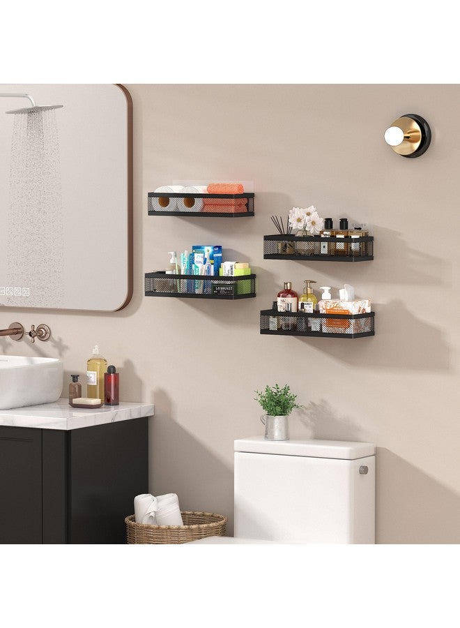 PUSDON Hanging Storage Baskets Organizer Wall Mount, Metal Wire Storage Bin Rack for Kitchen Bathroom Shower Spice Shelf Home Decor Essentials Black-2 Packs (Netting) - Image 1