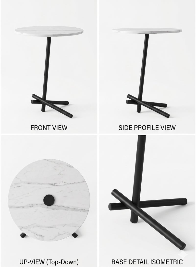 Mobellya Modern Round Side Table with Marble-Top and Black Metal Base - Image 3