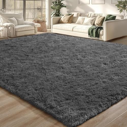 Merelax Soft Modern Indoor Large Shaggy Rug for Livingroom Bedroom Dorm Kids Room Home Decorative, Non-Slip Plush Fluffy Furry Fur Area Rugs Comfy Nursery Accent Floor Carpet 6x9 Feet, Dark Grey - Image 1