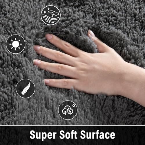 Merelax Soft Modern Indoor Large Shaggy Rug for Livingroom Bedroom Dorm Kids Room Home Decorative, Non-Slip Plush Fluffy Furry Fur Area Rugs Comfy Nursery Accent Floor Carpet 6x9 Feet, Dark Grey - Image 5