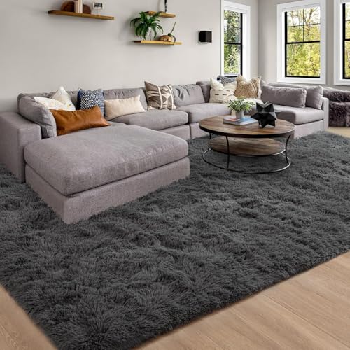 Merelax Soft Modern Indoor Large Shaggy Rug for Livingroom Bedroom Dorm Kids Room Home Decorative, Non-Slip Plush Fluffy Furry Fur Area Rugs Comfy Nursery Accent Floor Carpet 6x9 Feet, Dark Grey - Image 3
