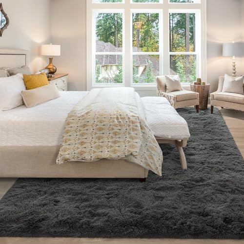 Merelax Soft Modern Indoor Large Shaggy Rug for Livingroom Bedroom Dorm Kids Room Home Decorative, Non-Slip Plush Fluffy Furry Fur Area Rugs Comfy Nursery Accent Floor Carpet 6x9 Feet, Dark Grey - Image 2