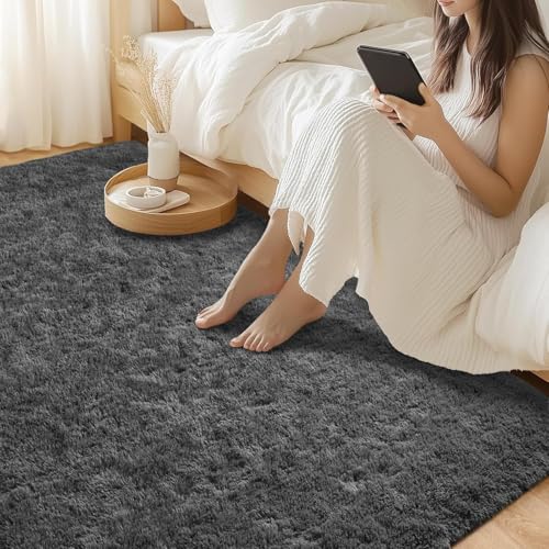 Merelax Soft Modern Indoor Large Shaggy Rug for Livingroom Bedroom Dorm Kids Room Home Decorative, Non-Slip Plush Fluffy Furry Fur Area Rugs Comfy Nursery Accent Floor Carpet 6x9 Feet, Dark Grey - Image 4