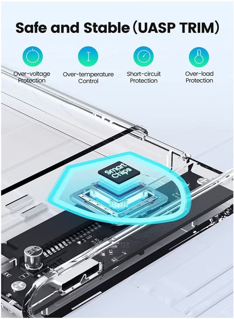 حاوية محرك الأقراص الصلبة الخارجية مقاس 2.5 بوصة USB 3.0 إلى SATA III حافظة القرص الصلب الشفاف الخالية من الأدوات لمحرك الأقراص الصلبة 2.5 بوصة 7 مم 9.5 ملم SATA HDD SSD MAX 6TB دعم UASP - Image 3