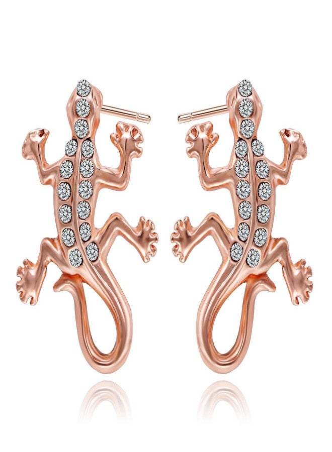 Vientiq Gold-Plated Crystal Lizard Earrings - Image 2