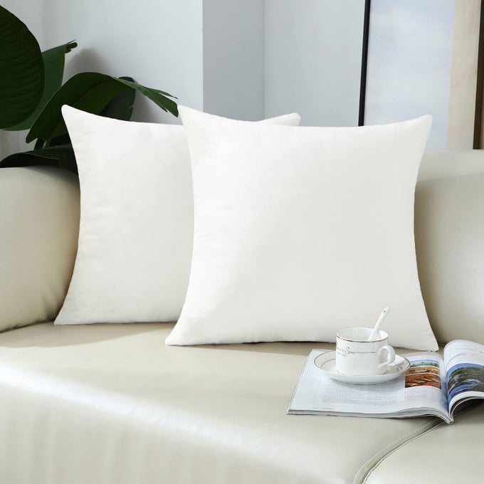 COMFY IVORY WHITE THROW PILLOW COVERS DECORATIVE SQUARE SOLID THICK VELVET SUPER SOFT CUSHION CASES HOME DECOR FOR SOFA COUCH LIVING ROOM CHAIR SET OF 2 18 X 18 INCH