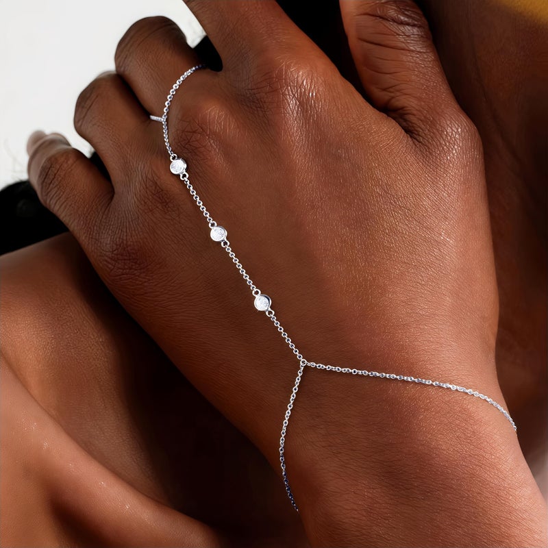 17mile 3PCS 14K Silver-Plated Hand Chain Bracelets for Women, Dainty Ring Bracelet Hand Chain - Image 2