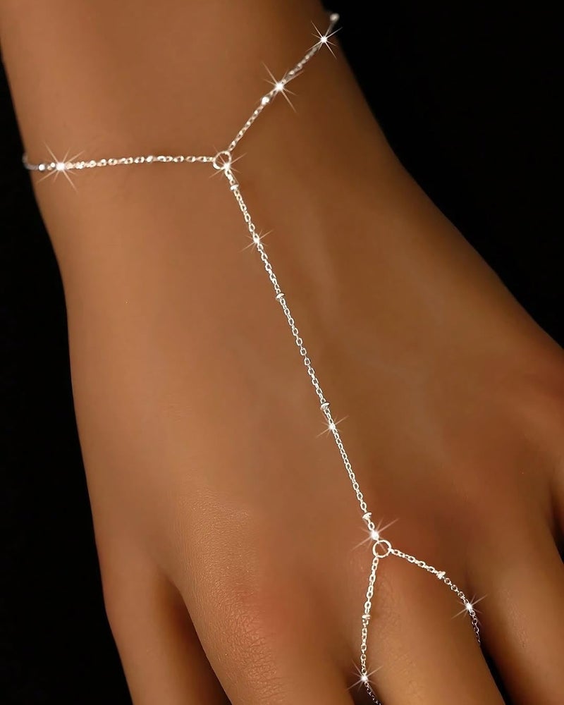 17mile 3PCS 14K Silver-Plated Hand Chain Bracelets for Women, Dainty Ring Bracelet Hand Chain - Image 4