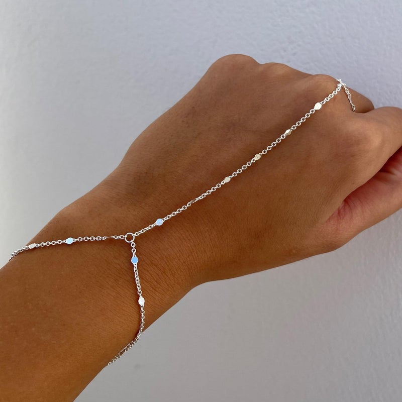 17mile 3PCS 14K Silver-Plated Hand Chain Bracelets for Women, Dainty Ring Bracelet Hand Chain - Image 3