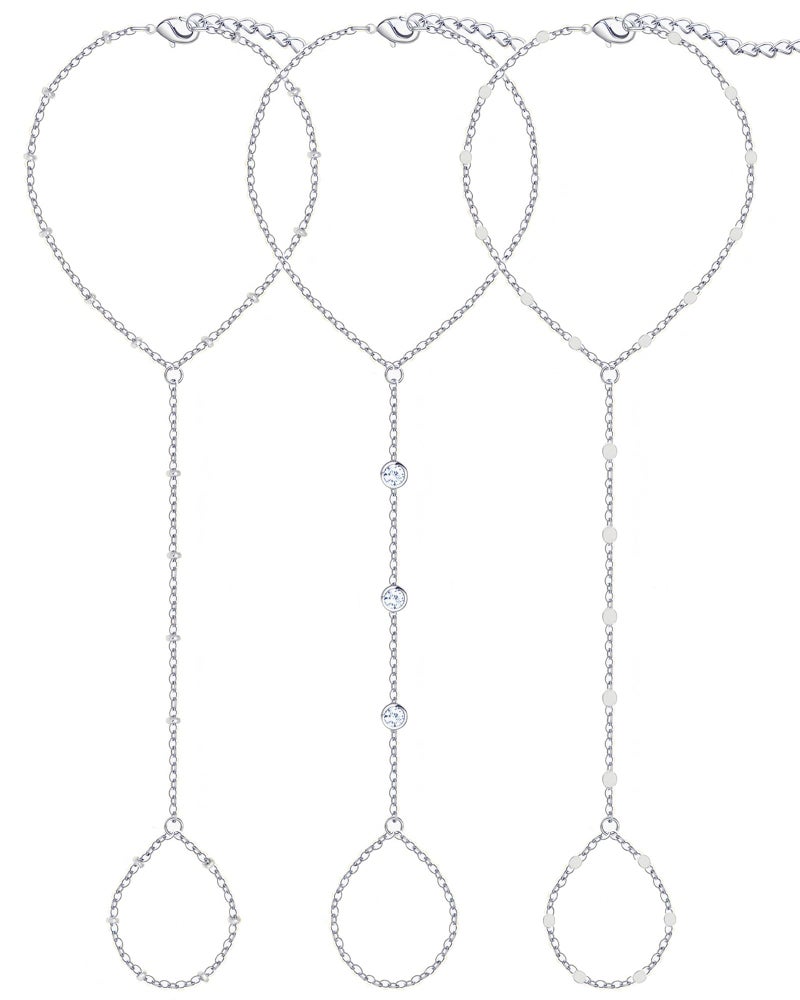 17mile 3PCS 14K Silver-Plated Hand Chain Bracelets for Women, Dainty Ring Bracelet Hand Chain - Image 1