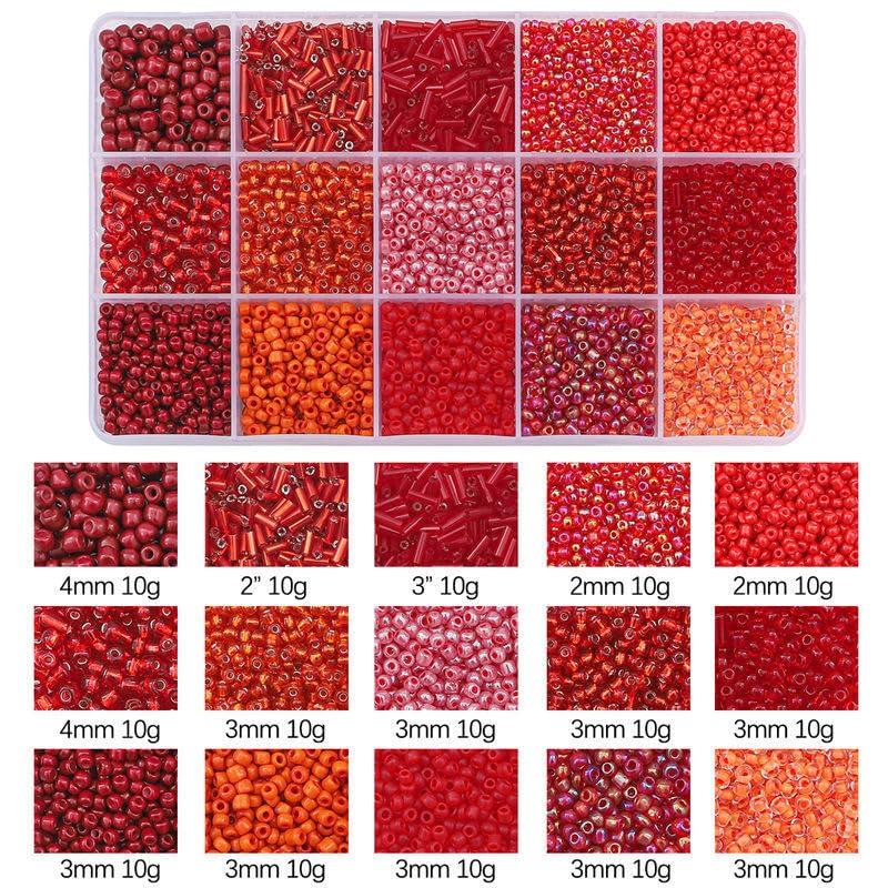 Basigeese Mix 15 Color Glass Seed Beads Tube Beads Glass Bugle Beads Loose Kit for Jewelry Making DIY Craft Beading (Mix 15 Color, Red) - Image 3