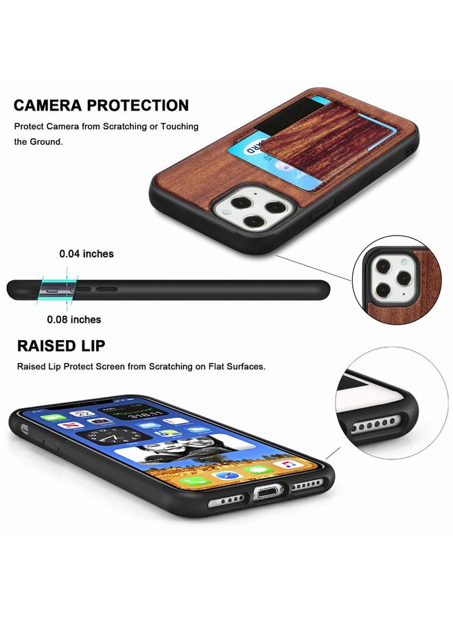 S-TOP Case For iPhone 12 mini Wood Grain PU+TPU Protective Case with Card Slot - Image 4