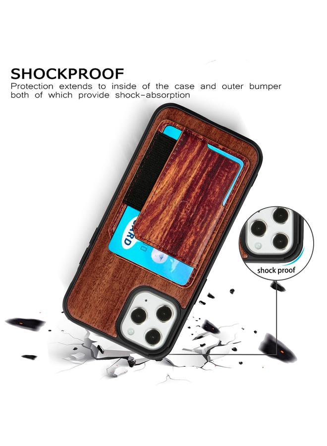 S-TOP Case For iPhone 12 mini Wood Grain PU+TPU Protective Case with Card Slot - Image 5