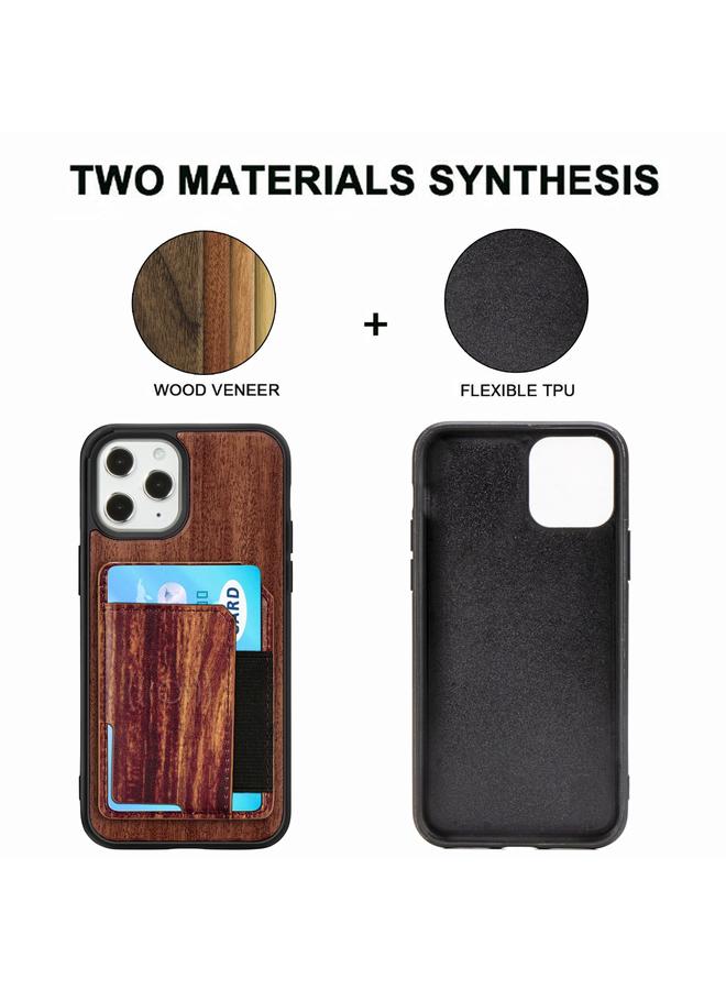 S-TOP Case For iPhone 12 mini Wood Grain PU+TPU Protective Case with Card Slot - Image 3