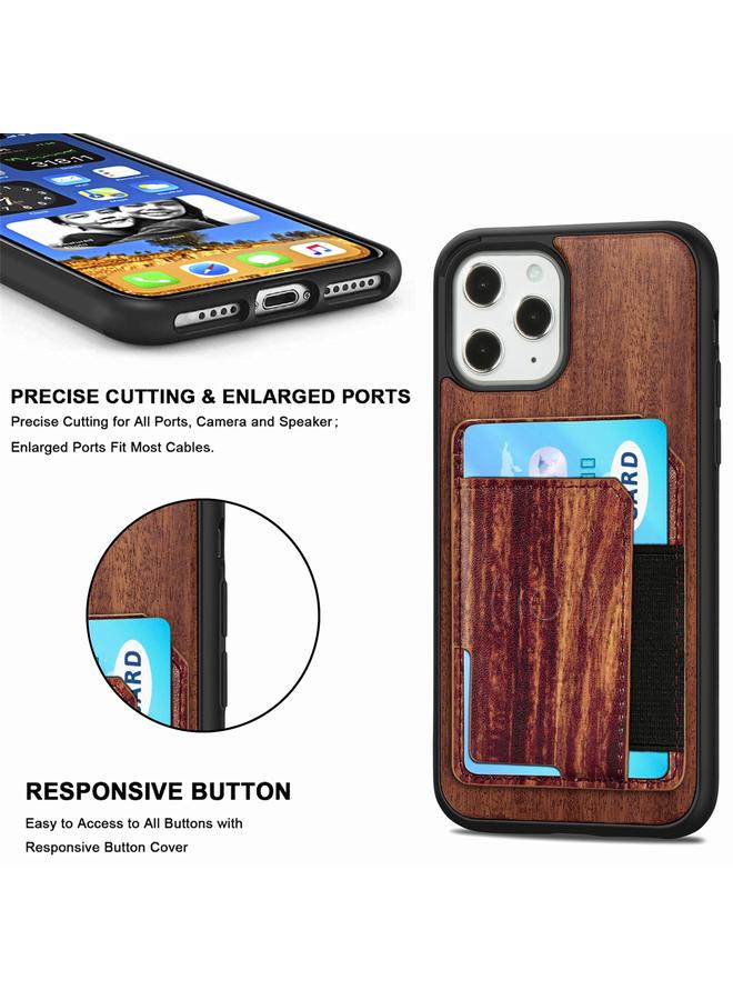 S-TOP Case For iPhone 12 mini Wood Grain PU+TPU Protective Case with Card Slot - Image 2