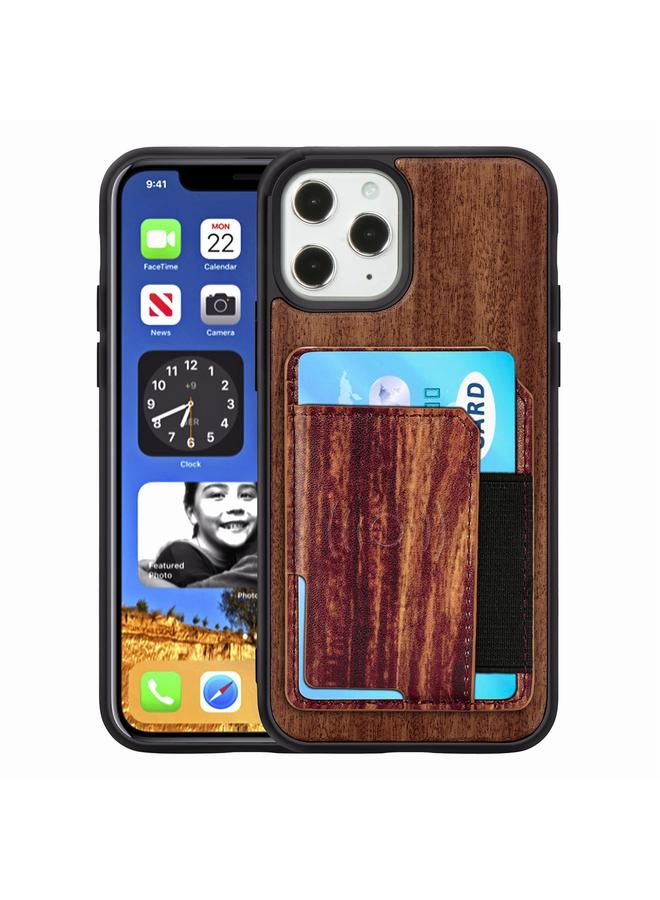 S-TOP Case For iPhone 12 mini Wood Grain PU+TPU Protective Case with Card Slot - Image 1