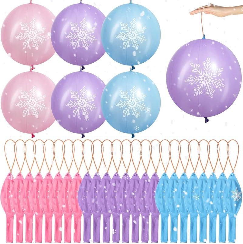 Leitee 36 Pcs 18 Inch Snowflake Punch Balloons Winter Theme Party Favors Carnival Prize Bounce Punching Balloons with Rubber Band Handle for Birthday Party Daily Game School - Image 1