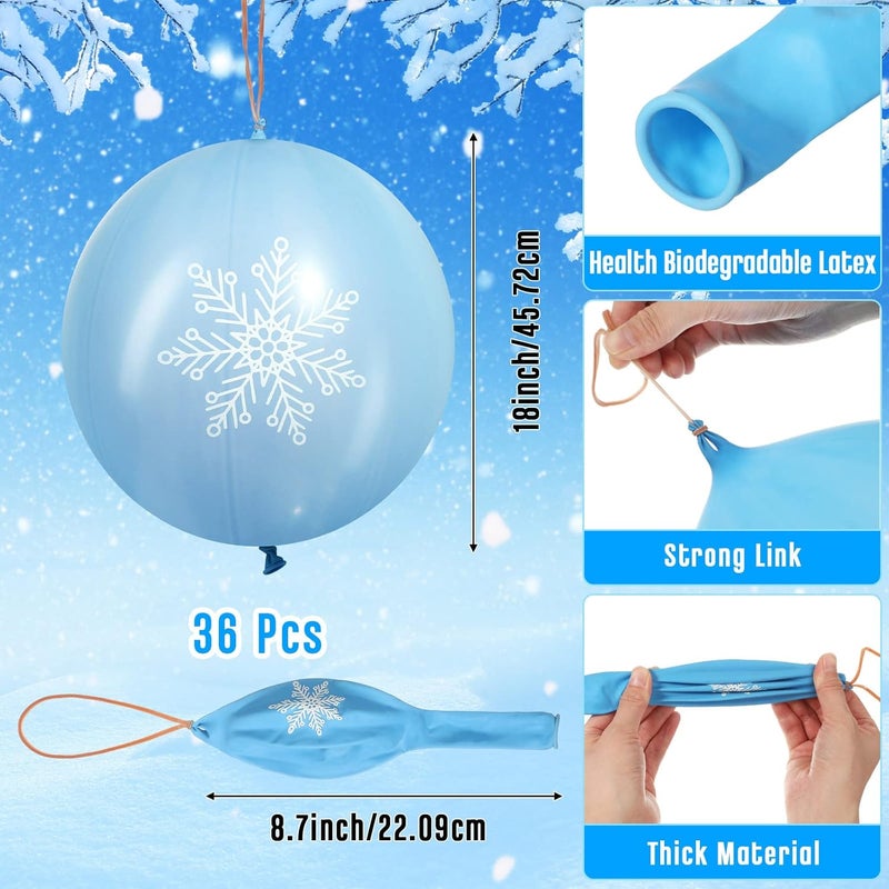 Leitee 36 Pcs 18 Inch Snowflake Punch Balloons Winter Theme Party Favors Carnival Prize Bounce Punching Balloons with Rubber Band Handle for Birthday Party Daily Game School - Image 2