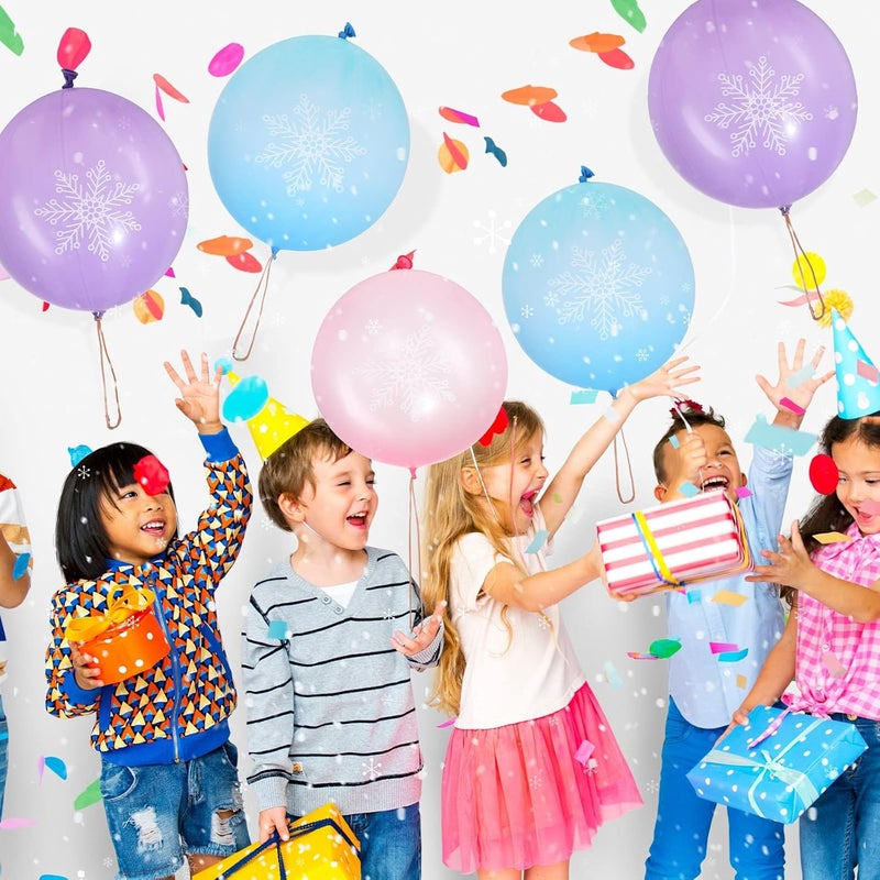 Leitee 36 Pcs 18 Inch Snowflake Punch Balloons Winter Theme Party Favors Carnival Prize Bounce Punching Balloons with Rubber Band Handle for Birthday Party Daily Game School - Image 4