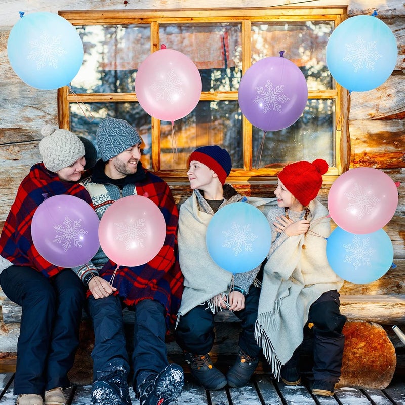 Leitee 36 Pcs 18 Inch Snowflake Punch Balloons Winter Theme Party Favors Carnival Prize Bounce Punching Balloons with Rubber Band Handle for Birthday Party Daily Game School - Image 5
