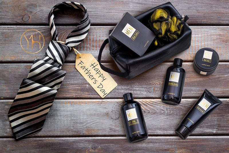 YARD HOUSE Bath and Body Spa Gift Baskets Set for Men - Sandalwood Amber - 7Pc Full Size Spa Kit in Toiletry Bag - Fathers Day Gifts For Husband, Dad From Wife, Daughter Son, Birthday Gifts For Him - Image 2