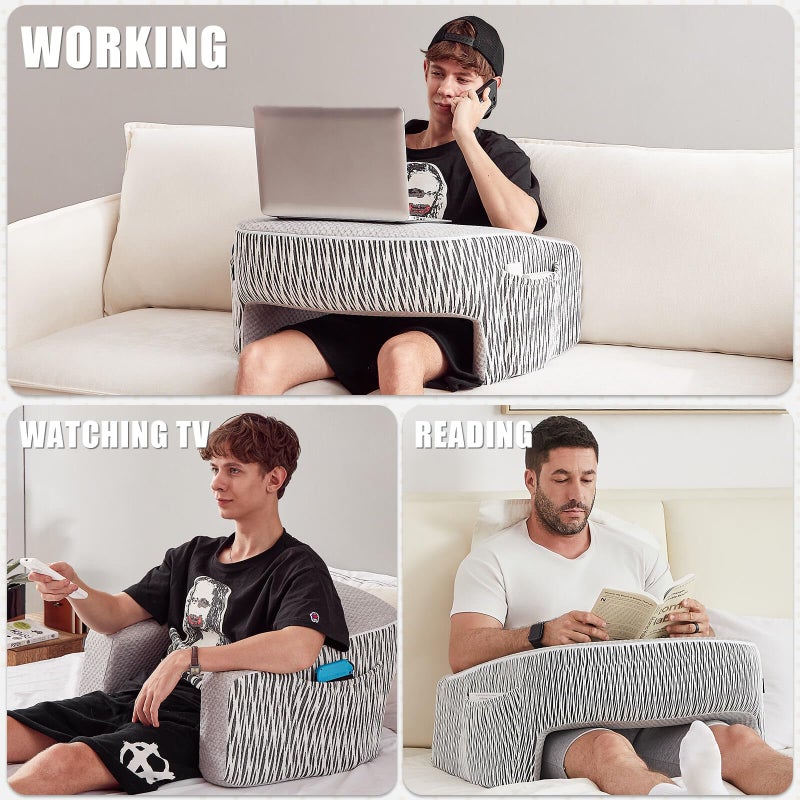 cooloo8 Reading Pillow for Lap, Extra Large Arm Rest Pillow for Adult, Memory Foam Lap Desk Pillow for Reading, Working, Crocheting, Playing Steam Deck Switch or Sitting in Bed Couch(Ash Grey) - Image 2