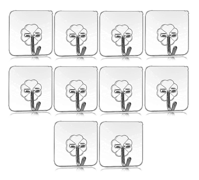 Bitnex Waterproof Heavy Duty Self Adhesive Metal Wall Hanging Hooks Transparent 10 Kg Max 10 Pieces - Image 1