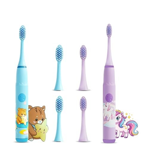 US1984 Sonic Electric Toothbrush for Kids with 4 Modes, 3 Brush Heads & Rechargeable Battery, Ultra Soft Nylon Bristles, IPX7 Waterproof, Electric Power Tooth brush (Blue & Purple - Image 1
