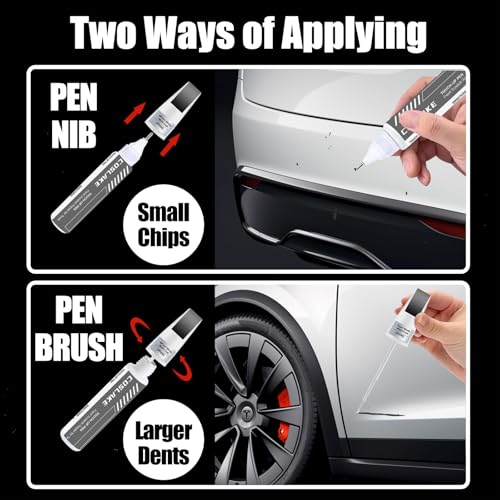 COSLAKE Car Touch Up Paint(Pearl White Multi-Coat(PPSW)) for Tesla Model Y/3/S/X, 2 in 1 DIY Car Paint Scratch Repair Kit with Pen Tip & Brush, Scratch Remover Pen with Color-Matched for Tesla - Image 2