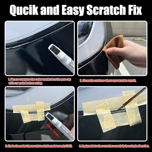 COSLAKE Car Touch Up Paint(Pearl White Multi-Coat(PPSW)) for Tesla Model Y/3/S/X, 2 in 1 DIY Car Paint Scratch Repair Kit with Pen Tip & Brush, Scratch Remover Pen with Color-Matched for Tesla - Image 4