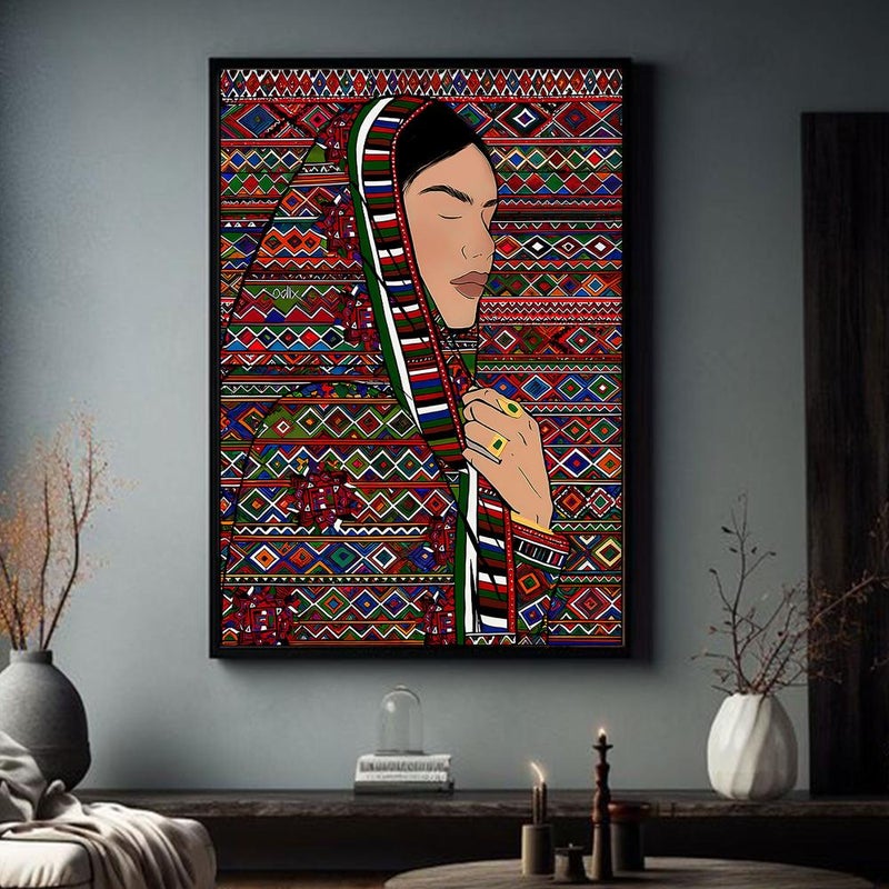 ماركتنا لوحة قماشية بتصميم تراثي لفن السدو مع برواز مجوف مقاس (50×70) قطعة واحدة - Image 3