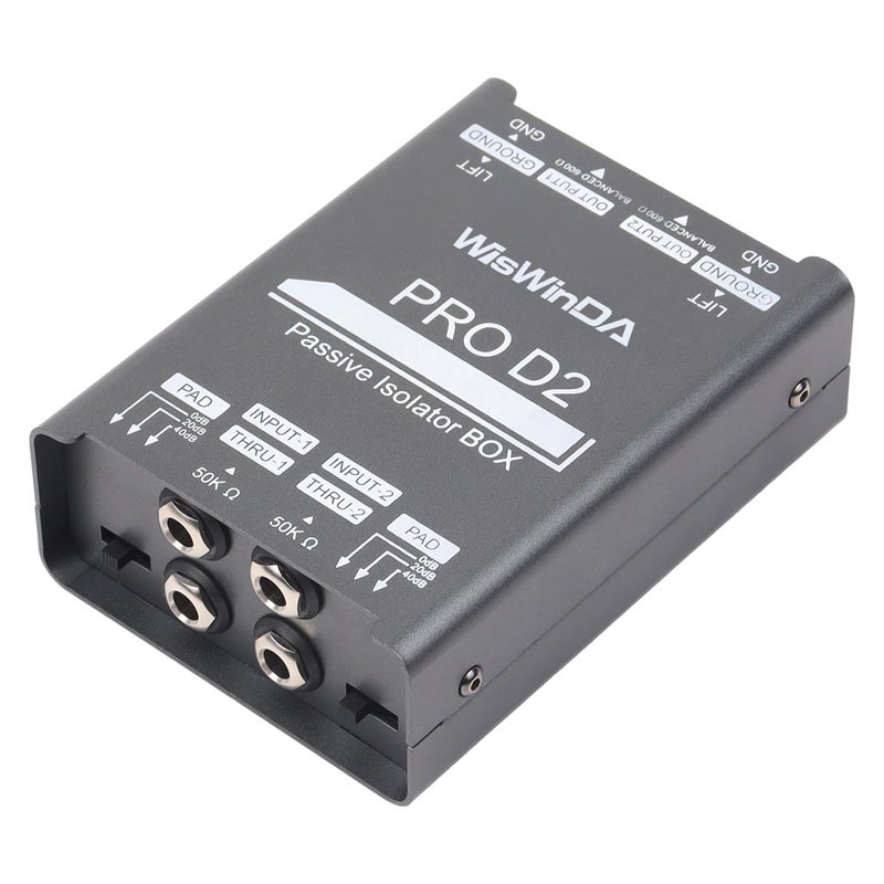 WisWinDa Pro Di-2 Passive Stereo Direct Box With 3-Level PAD Switch Dual Channel XLR Input 1/4â€ Output Low Distortion Free Phase Distortion for Musical Instruments (Pro Di-2 Gray) - Image 1