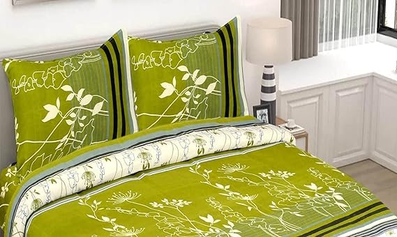 VIVAN Textiles Microfiber Double Bedsheet with 2 Pillow Covers Breathable Wrinkle Free and Soft Touch Floral Printed 85x90 Inches Dark Green  - Image 2