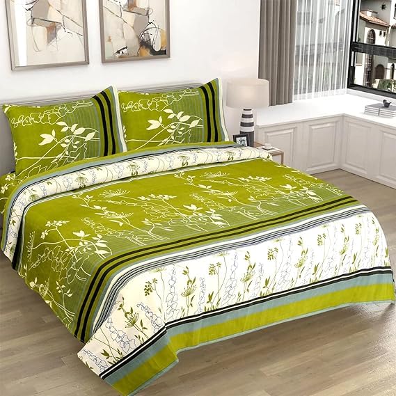 VIVAN Textiles Microfiber Double Bedsheet with 2 Pillow Covers Breathable Wrinkle Free and Soft Touch Floral Printed 85x90 Inches Dark Green  - Image 1