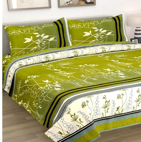 VIVAN Textiles Microfiber Double Bedsheet with 2 Pillow Covers Breathable Wrinkle Free and Soft Touch Floral Printed 85x90 Inches Dark Green  - Image 3