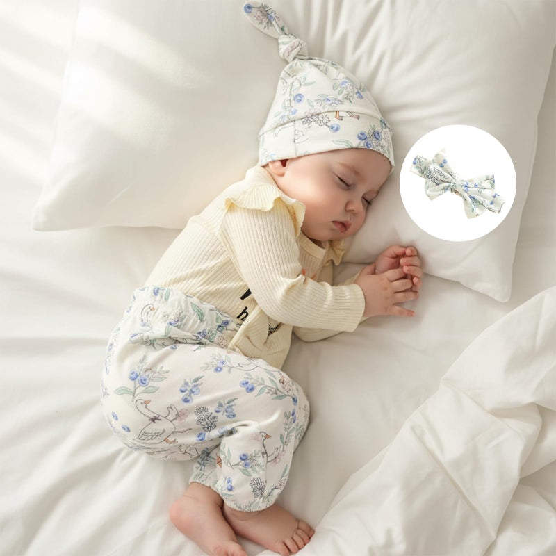 wybzd The Princess Has Arrived Newborn Outfit Preemie Baby Girl Going Home Clothes Ruffle Ribbed Romper Top Duck Pants Set Princess has Arrived Beige Newborn - Image 3