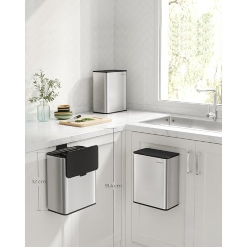 8L Hanging Compost Bin Kitchen Steel Waste Bin with Lid for Organic Waste with Hooks on Cabinet Door or Wall for Base Cabinet Bathroom Metallic Silver LTB810E08 - Image 2