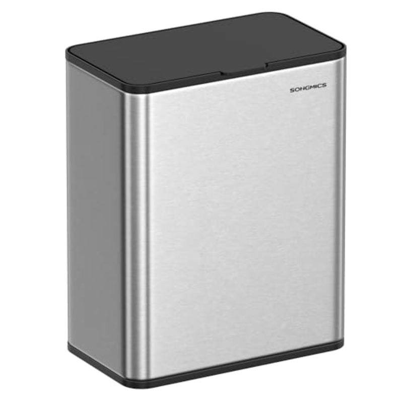 8L Hanging Compost Bin Kitchen Steel Waste Bin with Lid for Organic Waste with Hooks on Cabinet Door or Wall for Base Cabinet Bathroom Metallic Silver LTB810E08 - Image 1