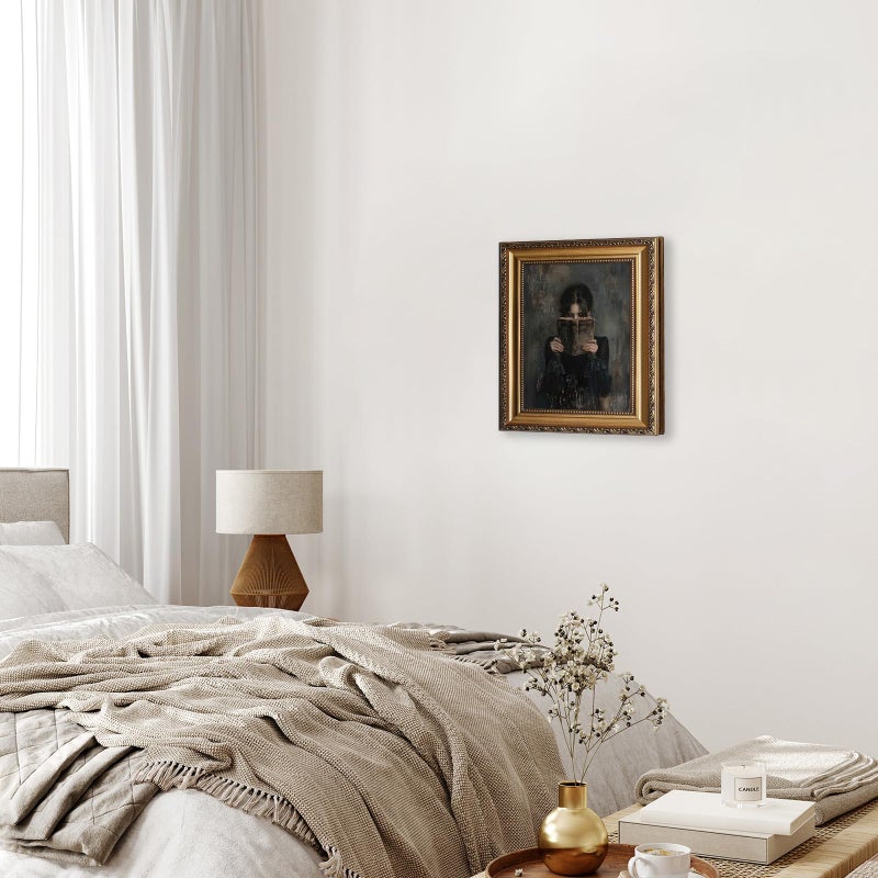 ASTRDECOR Gold Framed Canvas Wall Art Print, Victorian Woman Painting Picture, Vintage Portrait Oil Painting Wall Decor, Moody Reading Nook Painting for Bedroom Bathroom Wall Art, Dark Academia Decor 12''x16'' - Image 4