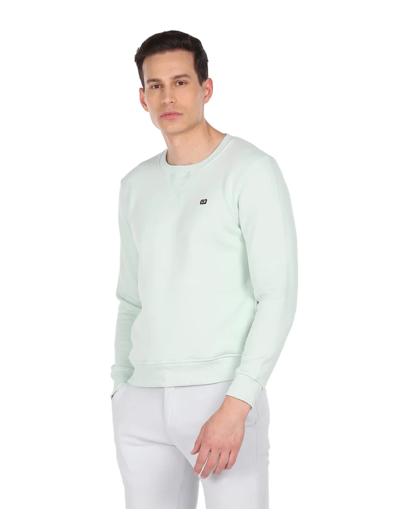 Arrow Light Green Solid Crew Neck Sweat Shirt for Men | Best Price UAE