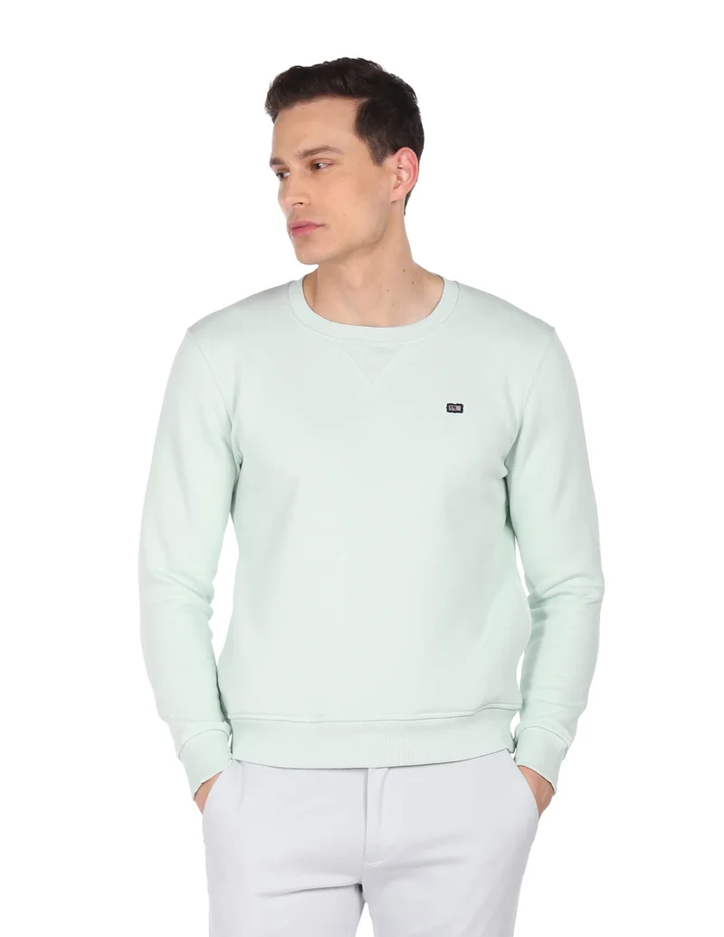 Arrow Light Green Solid Crew Neck Sweat Shirt for Men | Best Price UAE