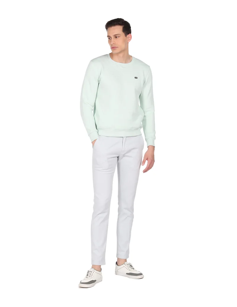 Arrow Light Green Solid Crew Neck Sweat Shirt for Men | Best Price UAE