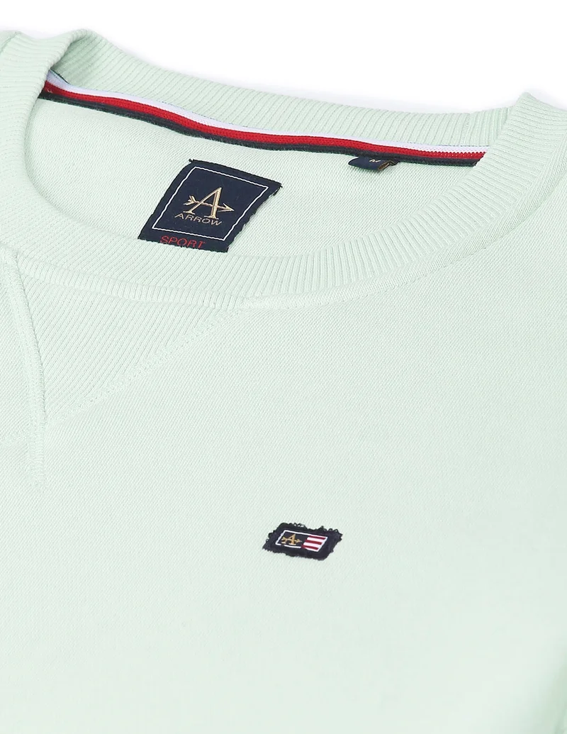 Arrow Light Green Solid Crew Neck Sweat Shirt for Men | Best Price UAE