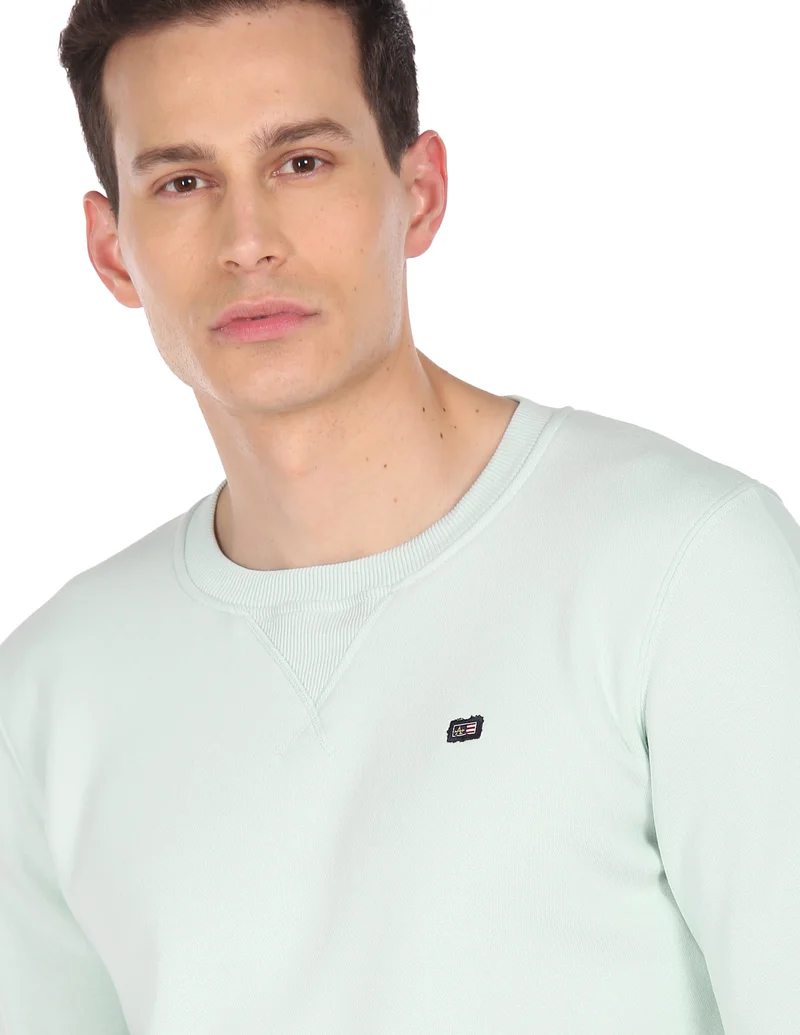 Arrow Light Green Solid Crew Neck Sweat Shirt for Men | Best Price UAE