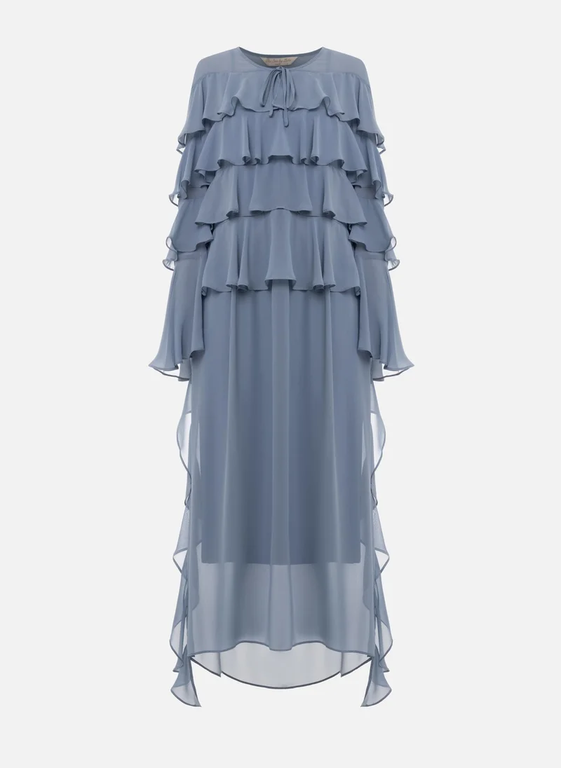 ليتشي فستان ماكسي متجدد الهواء مع كشكش على الصدر وربطات عنق متطابقة